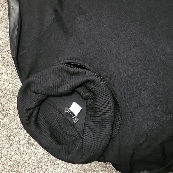 VENUS Black Cowl Neck Long Sleeve Sweater Dress Faux Leather Large - Picture 4 of 9